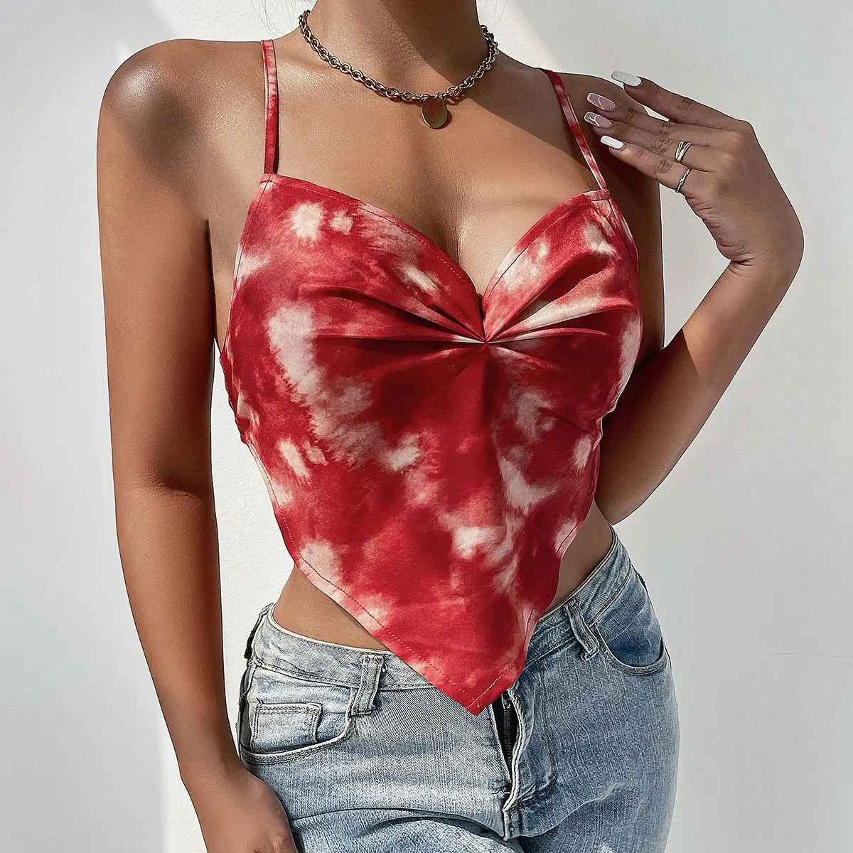 Women's Top Vest Elegant New Fashion Printed Triangle Scarf Neck Tube Top Hot Girl Sexy Chest Irregular Backless Sling Casual