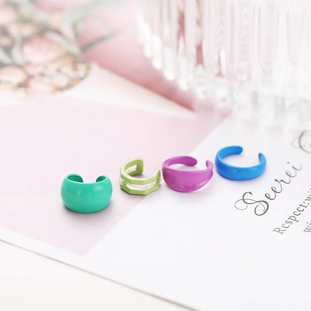4pcs Set Personality Simple Fold Wear Colored Baking Varnish No Ear Holes Fake Piercing Clip Earrings for Women Jewelry Gifts - view 2