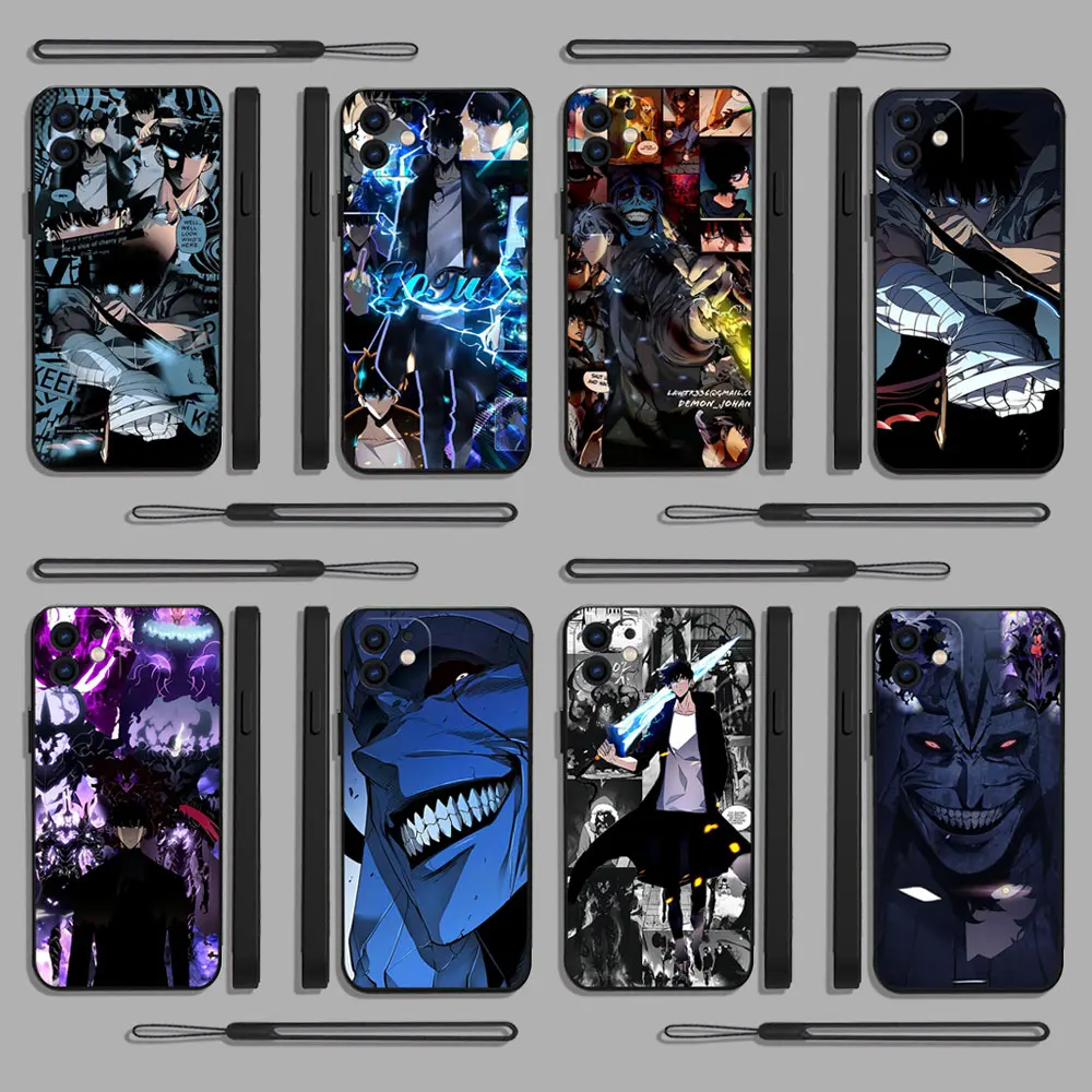 Anime S-Solo L-Leveling Phone Case For iPhone 15 14 13 12 11 Pro Max Mini X XR XSMAX SE 8 7 6S Plus Soft Liquid Silicone Cover