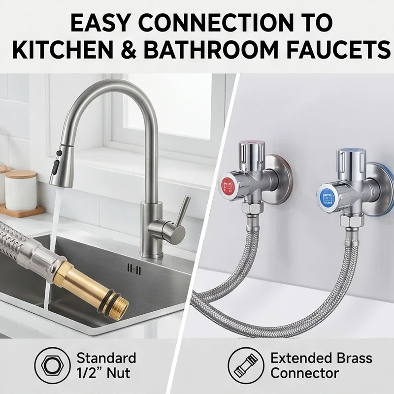 304 Stainless Steel Braided Faucet Inlet Hose G1/2