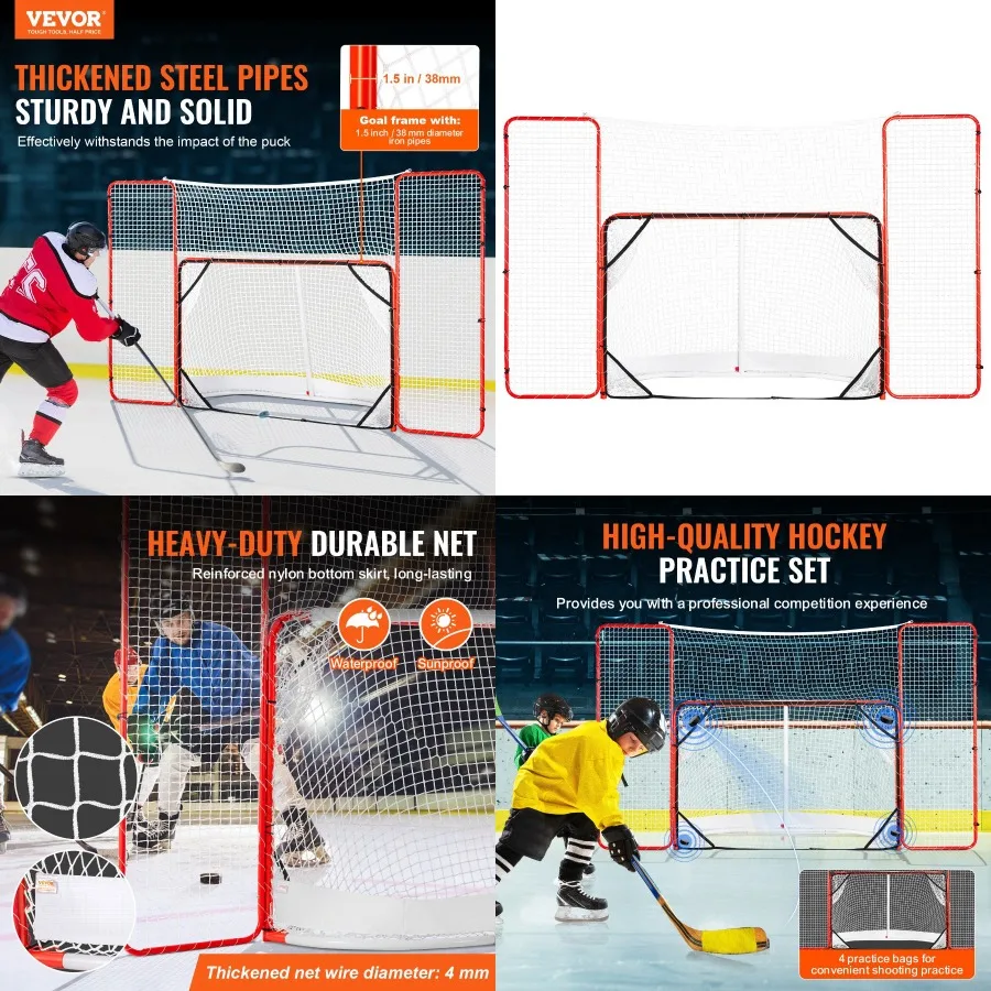 

Хоккейные ворота VEVOR со стопорным механизмом и мишенями, стальная хоккейная сетка для улицы, 72 дюйма