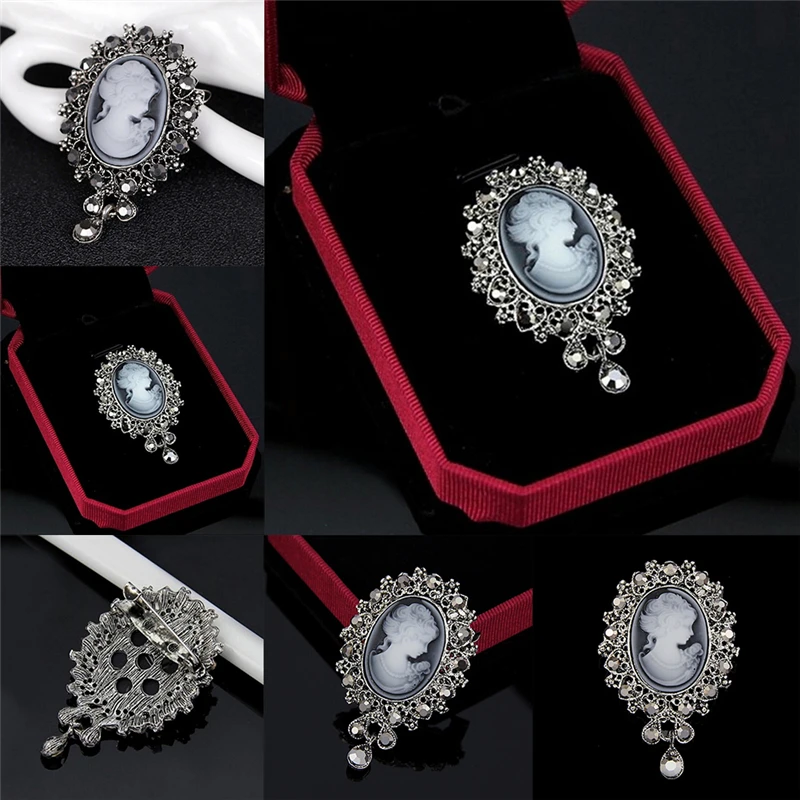 Hot Vintage Cameo Victorian Style crystal Wedding Party Women Pendant Brooch Pin