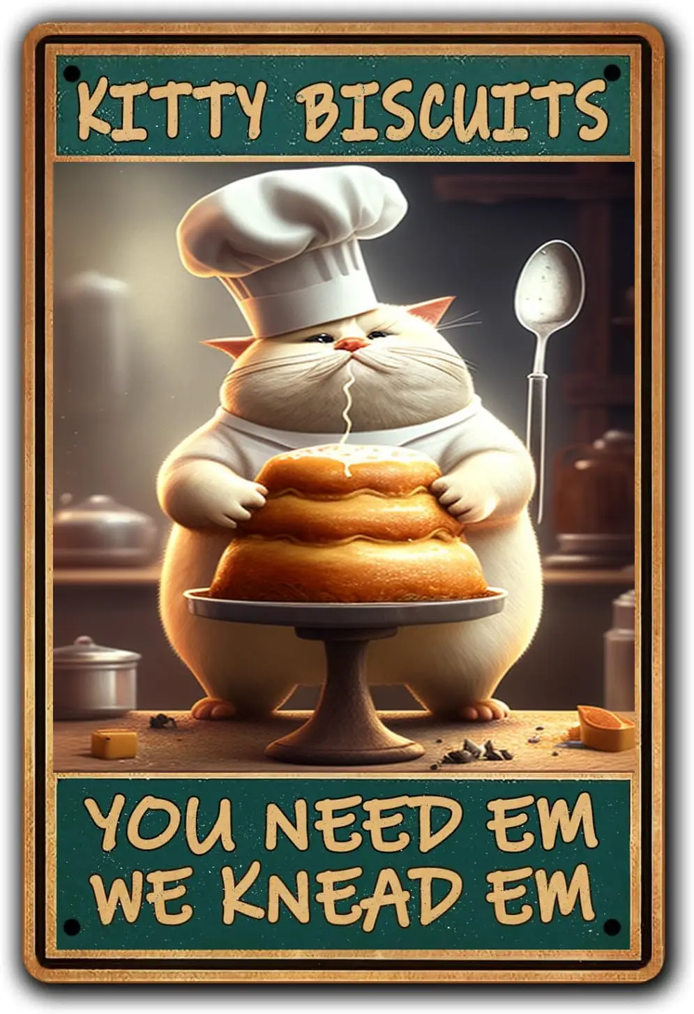 Cat Cake Decorations Metal Signs,Kitty Biscuits You Need Em We Knead Em Retro Decor,Room Bars Kitchen Clubs Office Wall Dec sign