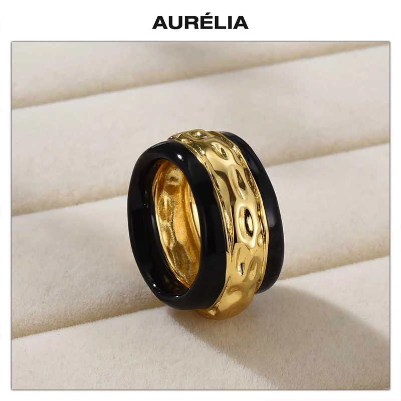 

Europe America Fashion Designer Style Black Gold Ring Women High Quality Luxury Jewelry Party Accessories Trend