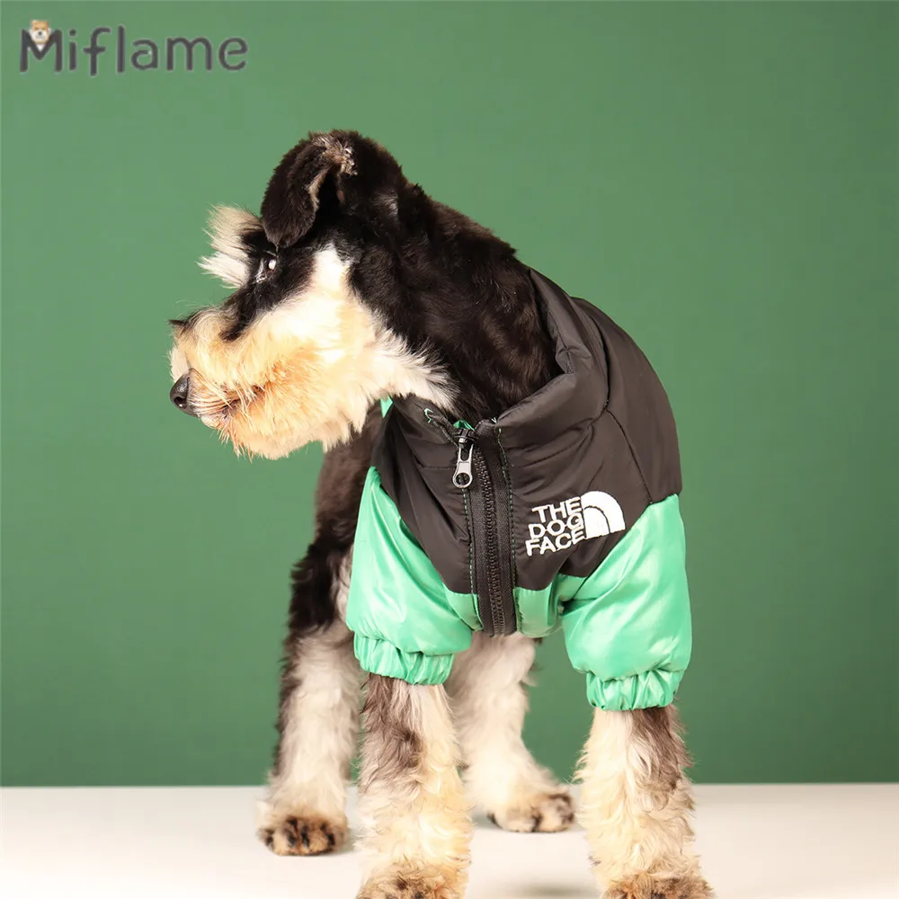 Miflame New Pet Warm Cotton Jacket Schnauzer Shih Tzu Spitz Glossy Small Medium Dog Tide Coat Color-Blocked Coat Dog Cat Clothes