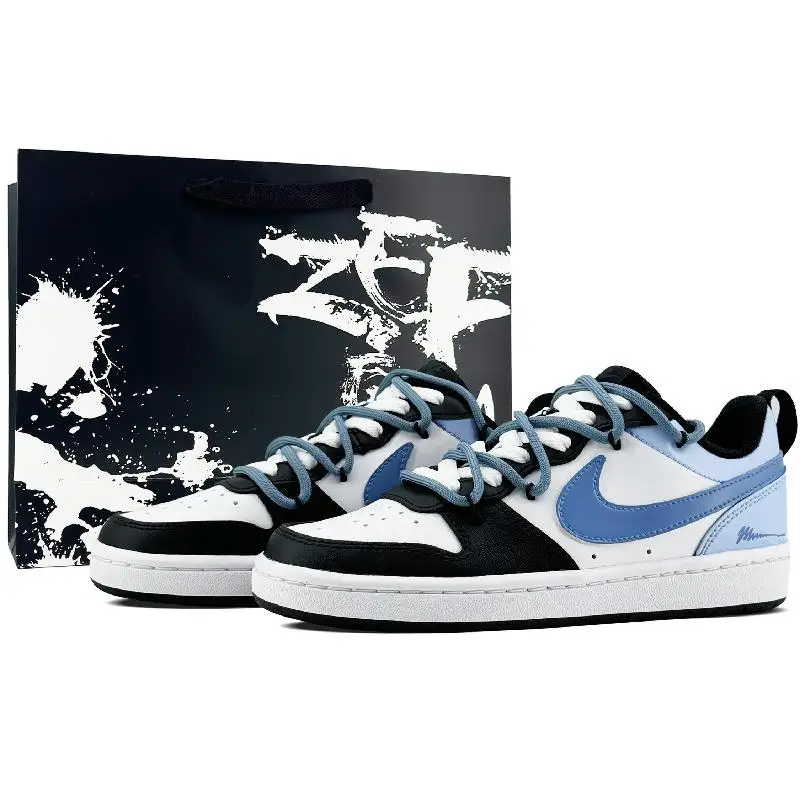 

【Customize】Nike Court Borough Skateboarding Shoes Women's Low-top Black/blue/white Sneakers shoes BQ5448-115