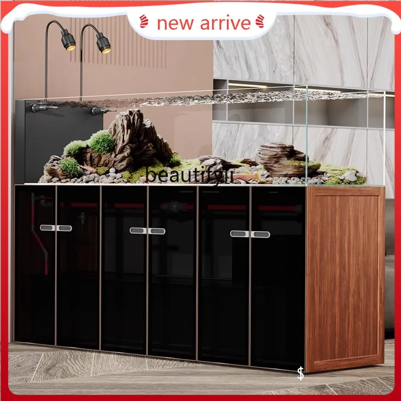 

New stream tank high-end ultra-white glass living room home floor aquarium side overflow ecological landscaping fish tankH