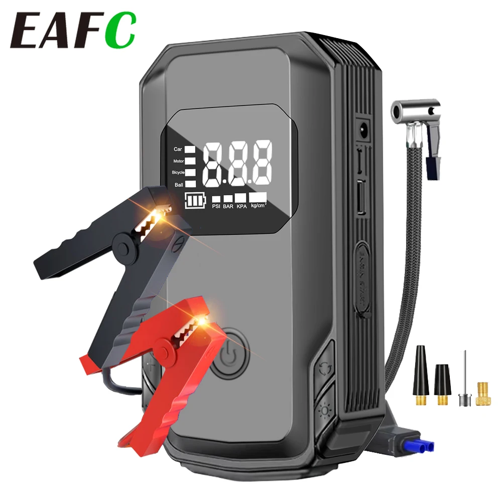 EAFC 12V Car Jump Starter with Air Pump Power Bank Air Compressor 1200A Cars Battery Starters Auto Tyre Inflator 150PSI Pump