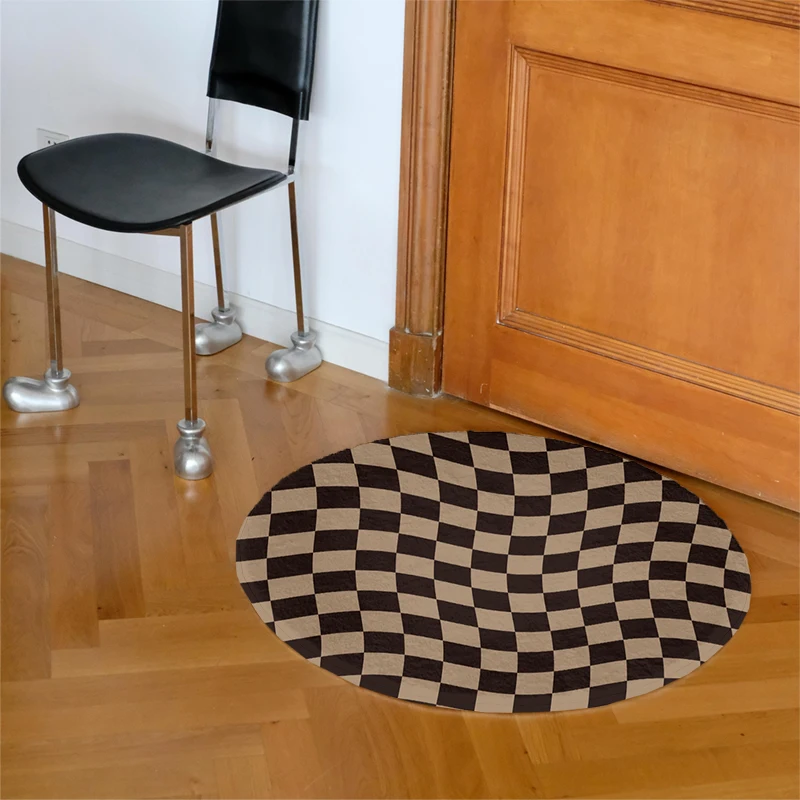 Irregular Checkerboard Bedroom Rug Round Simple Design Solid Color IG Fashion Living Room Carpet Polyester Cute Decoration Home