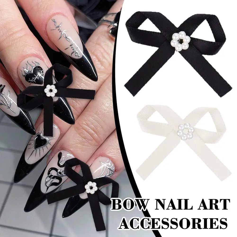 Imprensa artesanal em unhas preto laço wearable rosa reutilizável arte capa inverno charme completo bonito unhas falsas unhas longas p2d9