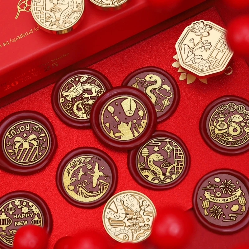 Wax Seal Chinese Zodiac Snake 2025 New Year Theme Fire Lacquer Stamp Copper Head Scrapbooking Envelope Invitations