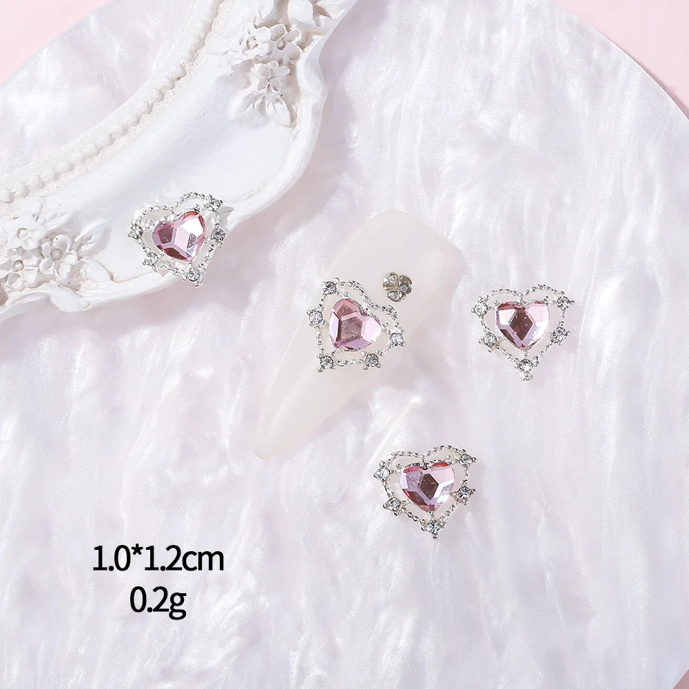 10pcs Flash Pink Nail Accessories Love Butterfly Star Cross Nail Art Charms Luxury Crystal Metal Pendant Nail Decorations Parts images - 6