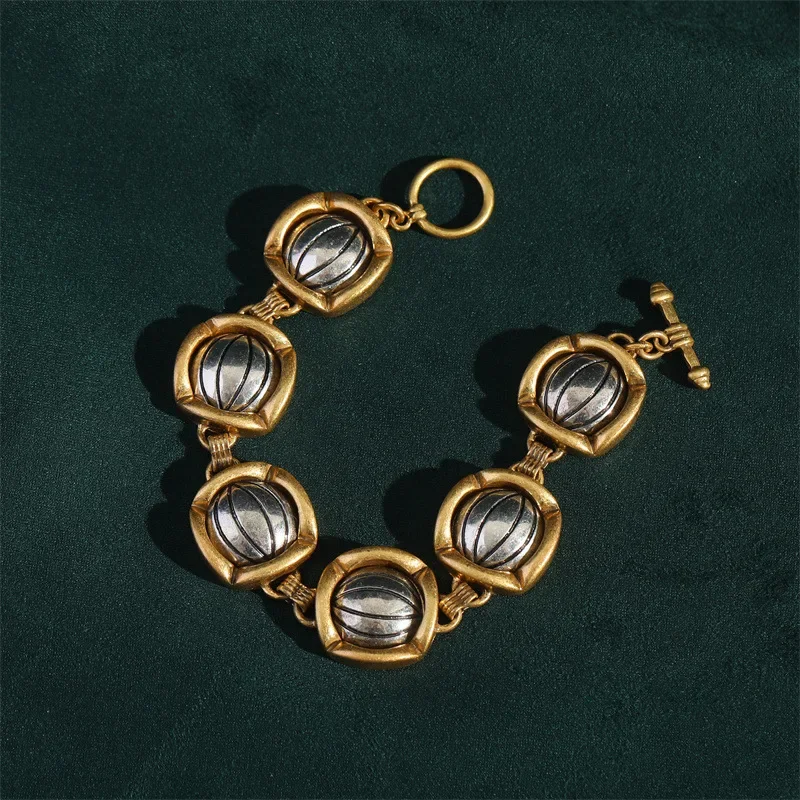 Hot Air Balloon Vintage Woman Bracelet Wave Pattern Dual Two Tone Copper Gold Color Make Old Wrist Accessories OT Buckle New In