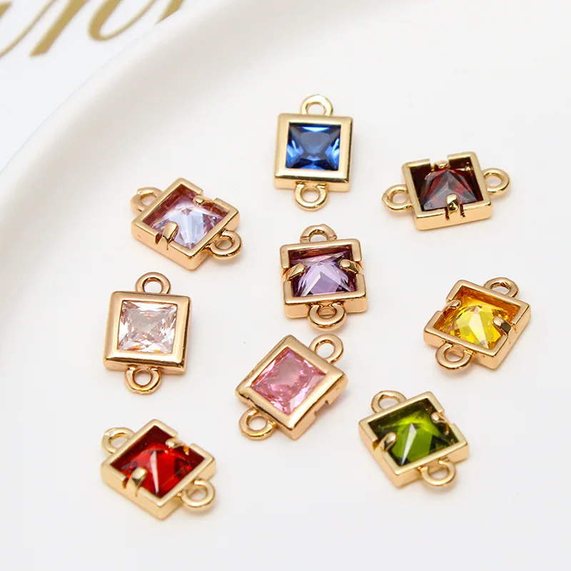 1pcs Diy Jewelry Accessories Copper Inlaid Zircon Square Geometry Double Pendant Earrings Bracelet Material Handmade Charms