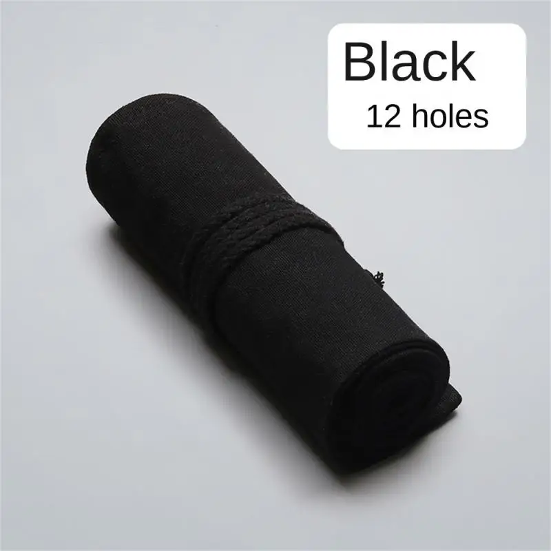 Pencil Case Elastic Socket Has Many Uses Black 24 Holes Storage Bag Pen Curtain Canvas Material Firm Thread 12 Holes Save Space