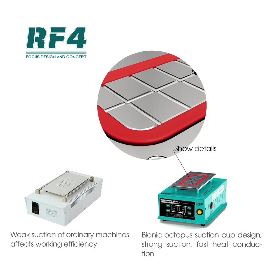 RF4 ปั๊มสูญญากาศในตัว 7 นิ้วโทรศัพท์หน้าจอสัมผัสถอดซ่อมเครื่องมือ LCD แยกเครื่อง 110/220V RF-PEACE