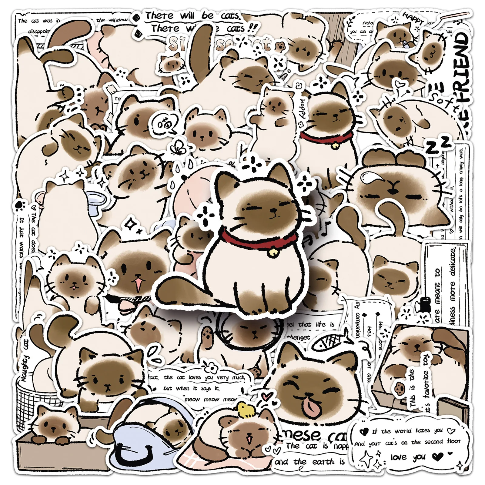 

10/30/50PCS Kawaii Siamese Cat Anime Stickers Cartoon Decals Guitar Laptop Skateboard Luggage Phone Waterproof Kid Gift Sticker