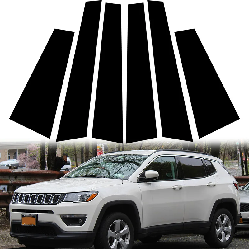 

6Pcs Car Door Window Middle Trim Cover B C Pillar Center Column Sticker Accessories Fit For Jeep Compass 2017 2018 2019-2023