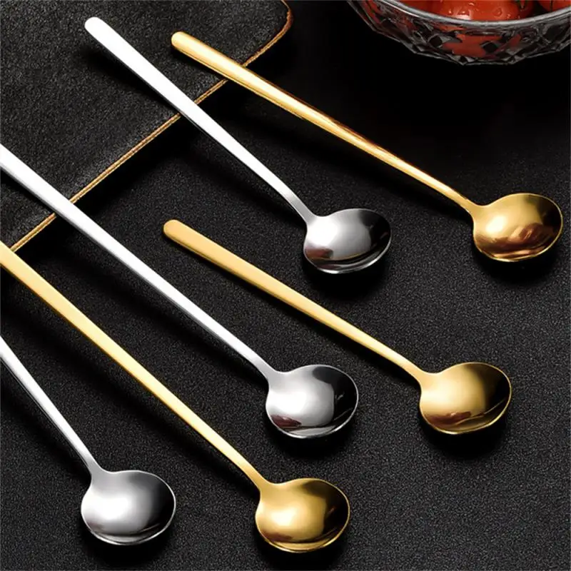 Long Handled 304 Stainless Steel Coffee Spoon Ice Cream Dessert Tea Stirring Spoon For Picnic Kitchen Accessories Bar Tools