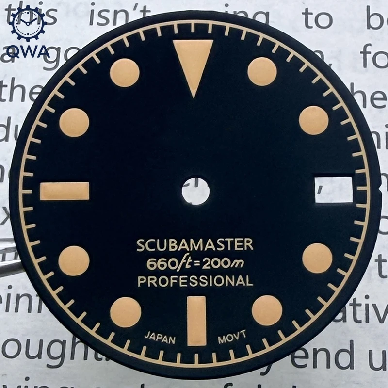 Qwa 28.5mm nh35 clássico retro preto-laranja mostrador verde luminoso ajuste nh35 acessórios de relógio automático