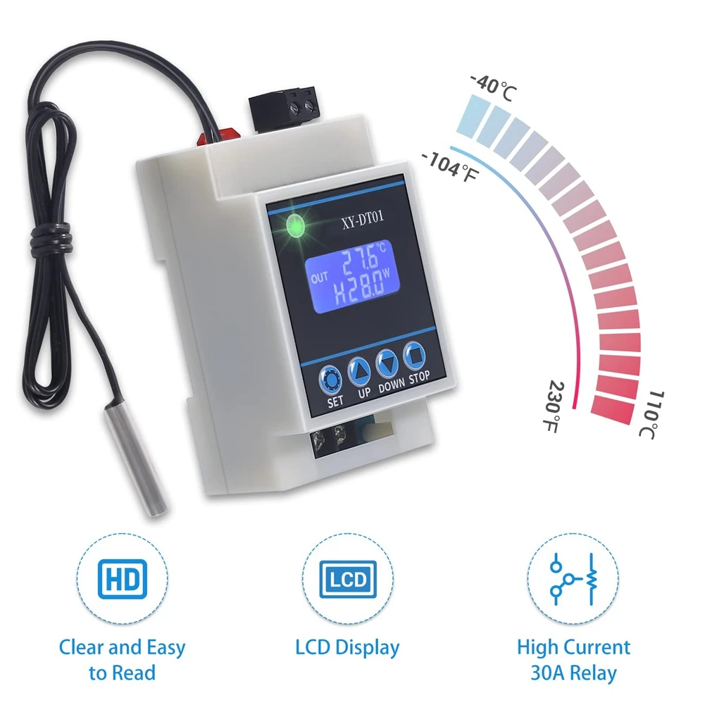 XY-DT01 Digital Temperature Controller -40-110°C Digital Micro-Digital Thermostat with LCD Display and Waterproof Sensor