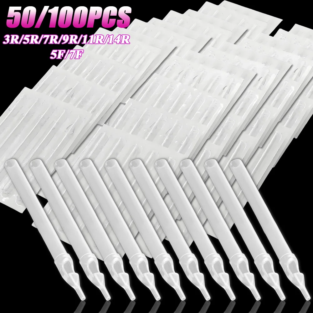 50PCS Sterilized Long Disposable Tattoo Needle Tips Plastics Transparent  Needle Tube For Tattoo Machine Gun Needle Accessories