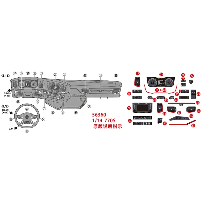 Naklejka na deskę rozdzielczą z symulacją Garnitur Udekoruj dla 1/14 Tamiya RC Truck Trailer Wywrotka Scania 770S 56368 Samochodowe części do