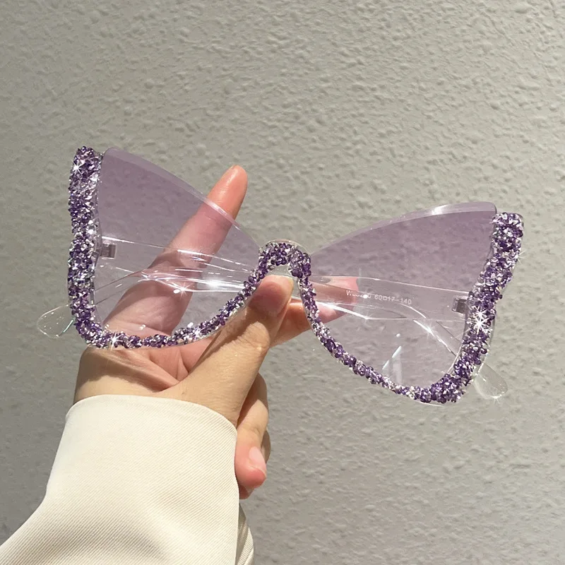 Diamond Butterfly Brand Designer Sunglasses Women Sun Glasses Vintage Luxury Punk Pink Party Rhinestone Sexy Ladies Eyeglasses