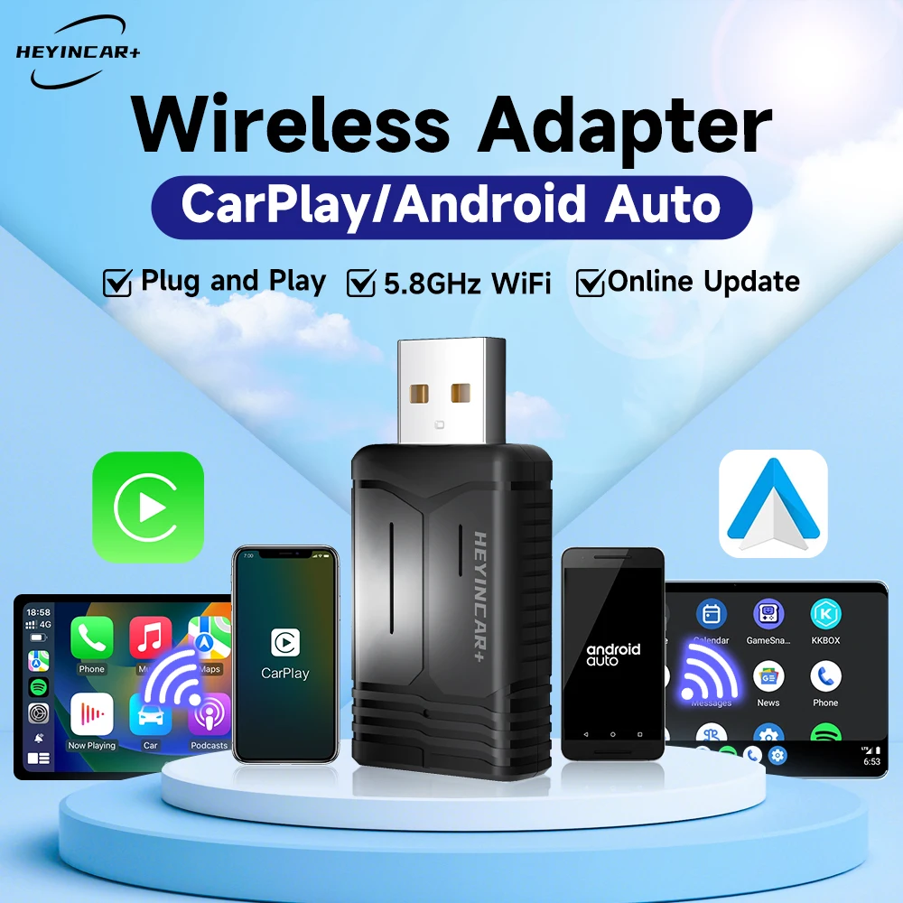 2024 HEYINCAR Wireless Android Auto Adapter  Carplay Wireless 2in1 Smart Dongle For Toyota Kia Hyundai VW Mazda Volvo Benz MG