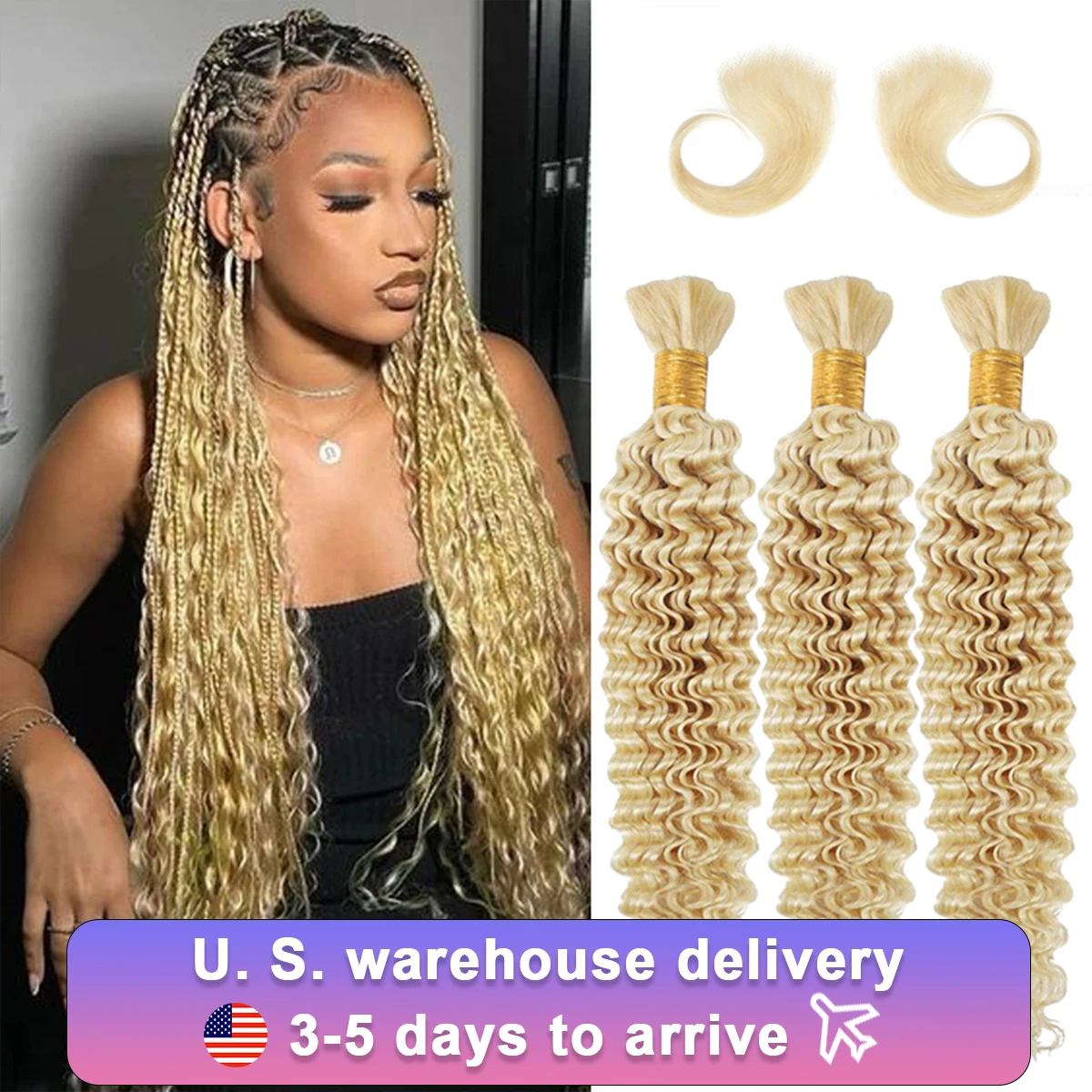 Deep Wave Human Braiding Hair for Boho Braids Honey Blonde Bulk Human Hair for Braiding Wet and Wavy Curly Human Hair Braiding