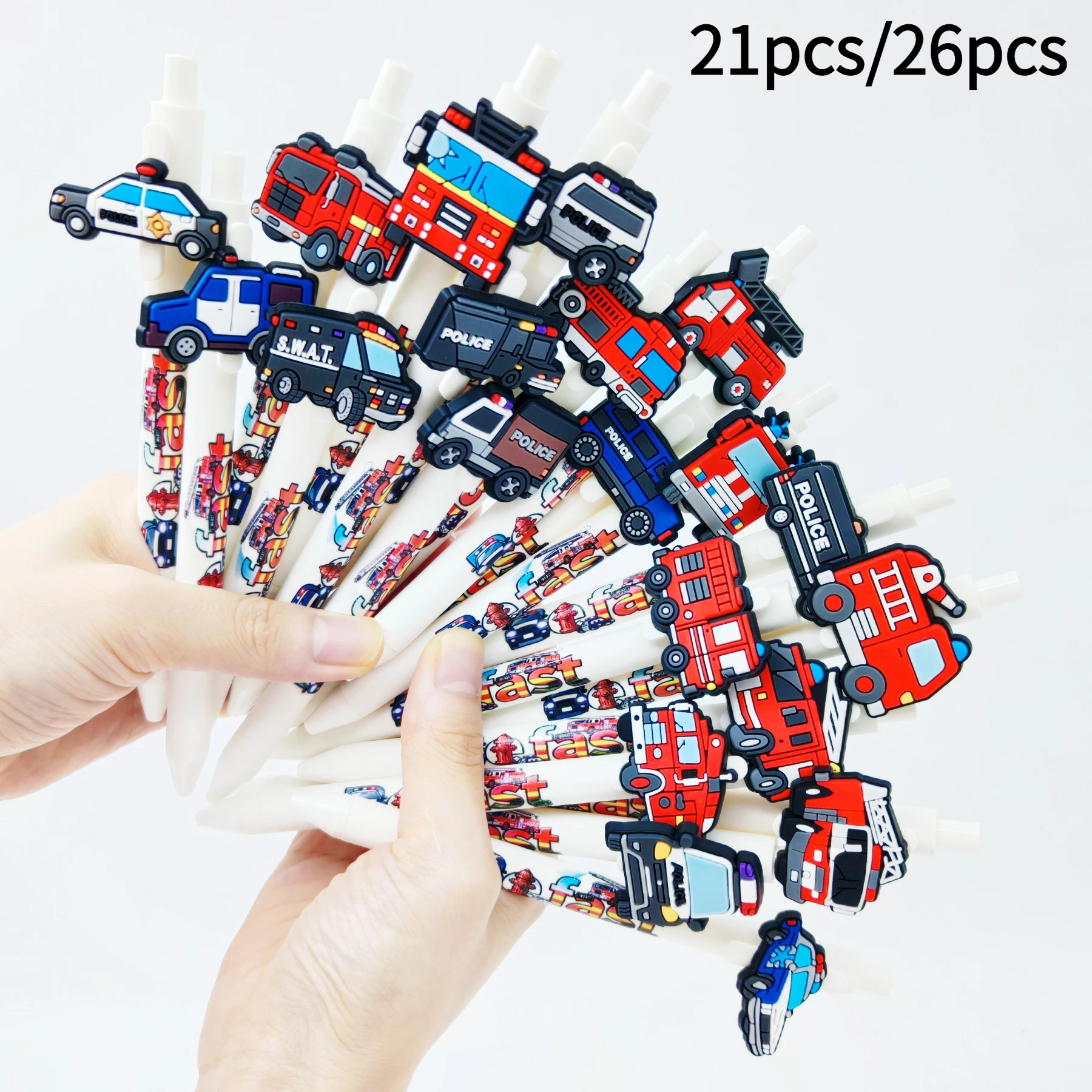 

21 шт./26 шт., наклейки для стайлинга пожарной машины и полицейского автомобиля, белая серия, безопасная общественная тема, шариковая ручка с принтом