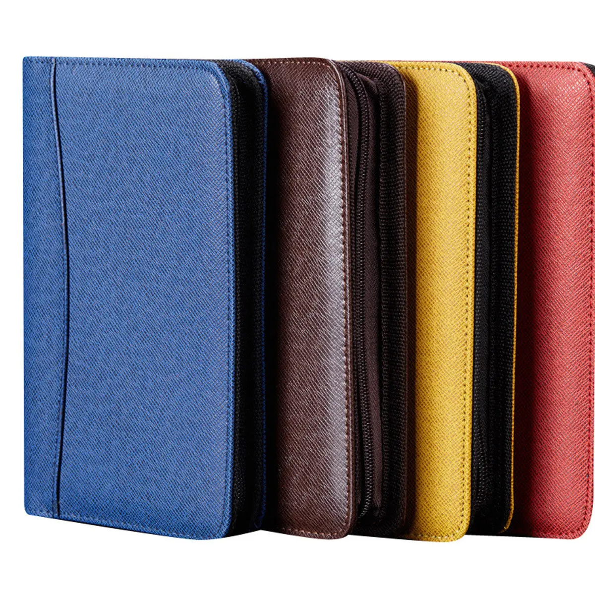 PU A6 Zipper Notebook Loose-Leaf Business Notepad Calculator 6 Ring Binder Card Holder File Pocket Pen