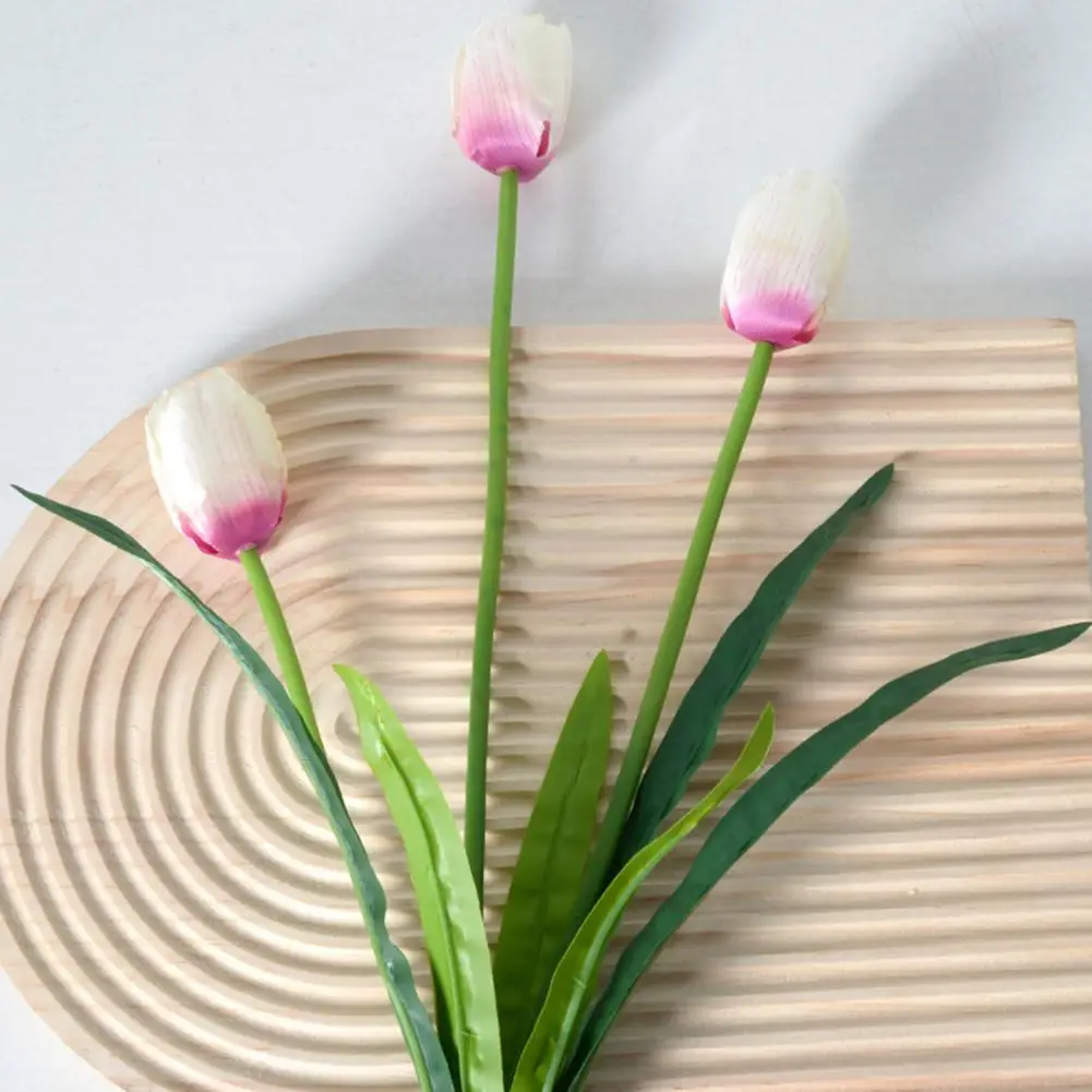 Фото Букет из искусственных шелковых цветов для дома, 3 головки тюльпанов, гибкий стебель из проволоки, для флористических композиций