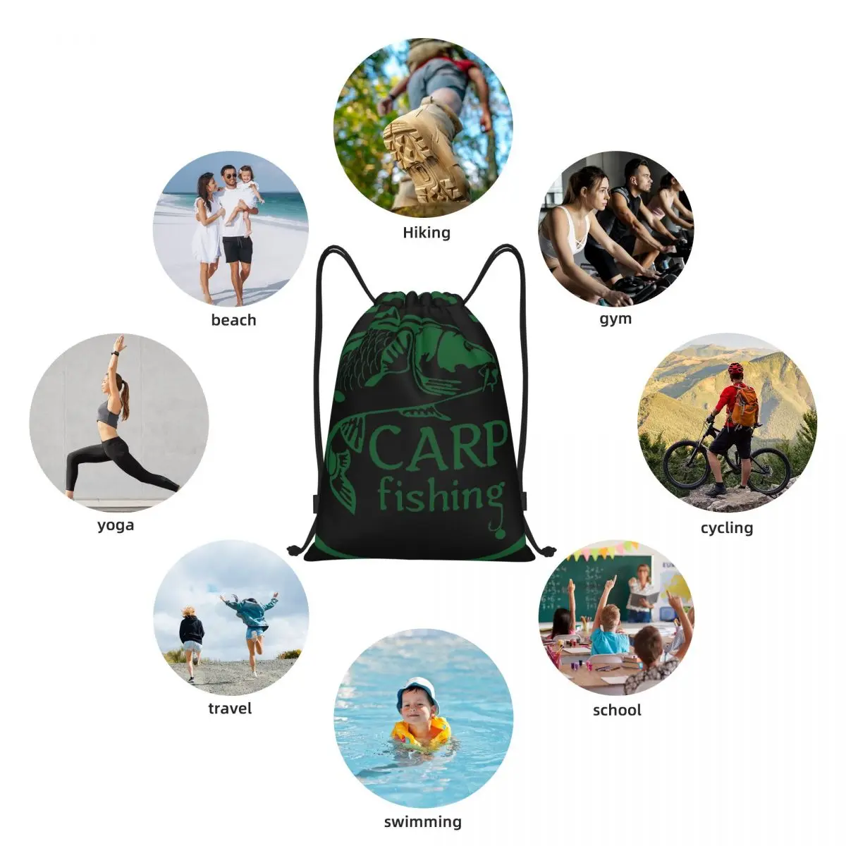 Mochila portátil Drawstring, sacos de armazenamento, fishinger, carpa, pesca, pescador, ao ar livre, esportes, viajando, ginásio, ioga, novo