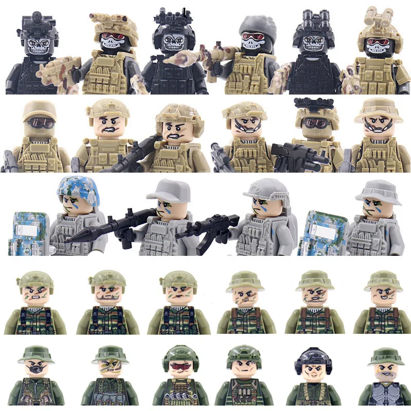 WW2 Military Building Blocks Solider Figures Gifts Weapons Guns Special Force Helmets Vests Equipments Children Adults Toys MOC