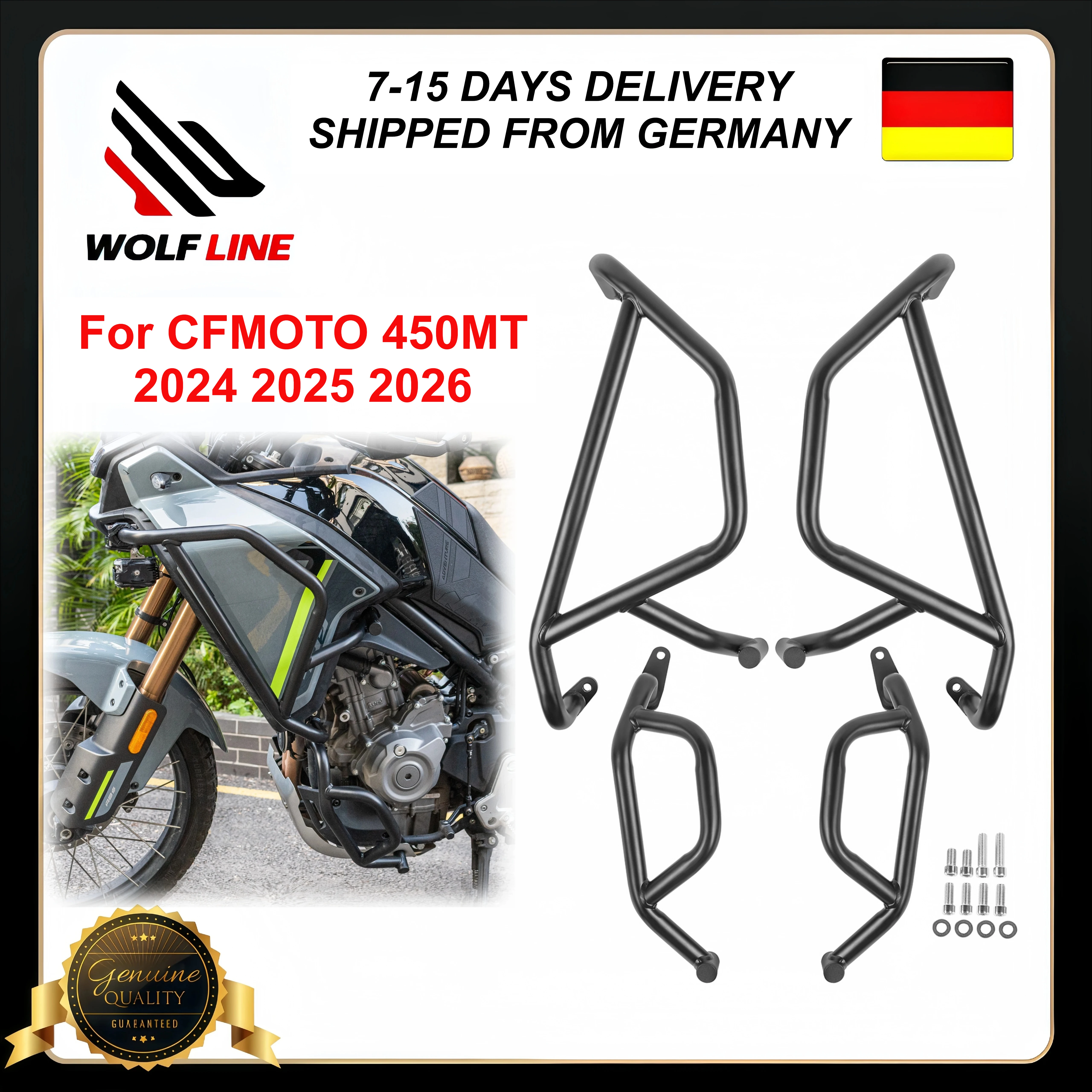 

WOLFLINE Highway Crash Bars for CFMOTO 450MT 2024 2025 2026 for Cf Moto 450 Mt Engine Guard Upper+Lower Bumper Frame Protection