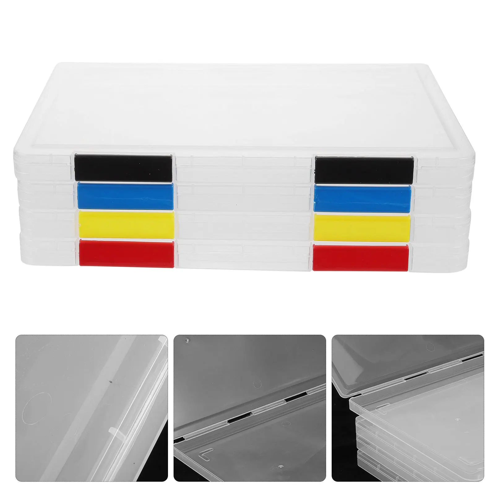 4Pcs Premium File Storage Box Clear Document Organizer Snap-Tight Buckle Desktop Office Container Box File Document Holder