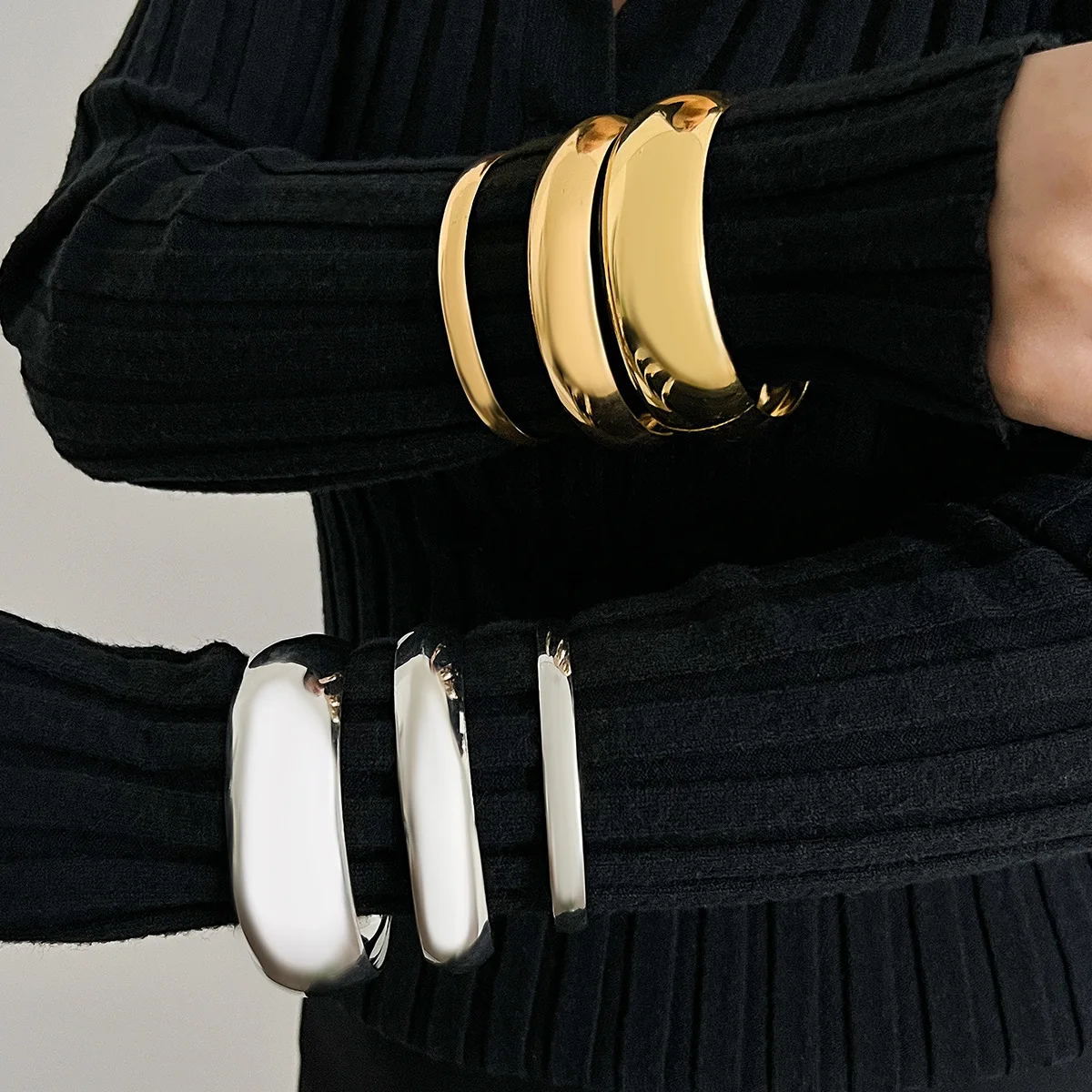 KMVEXO Punk Hip Hop szerokie błyszczące bransoletki bransoletki dla kobiet oświadczenie bransoletki ze stopu mężczyźni biżuteria Femme akcesoria Manchette