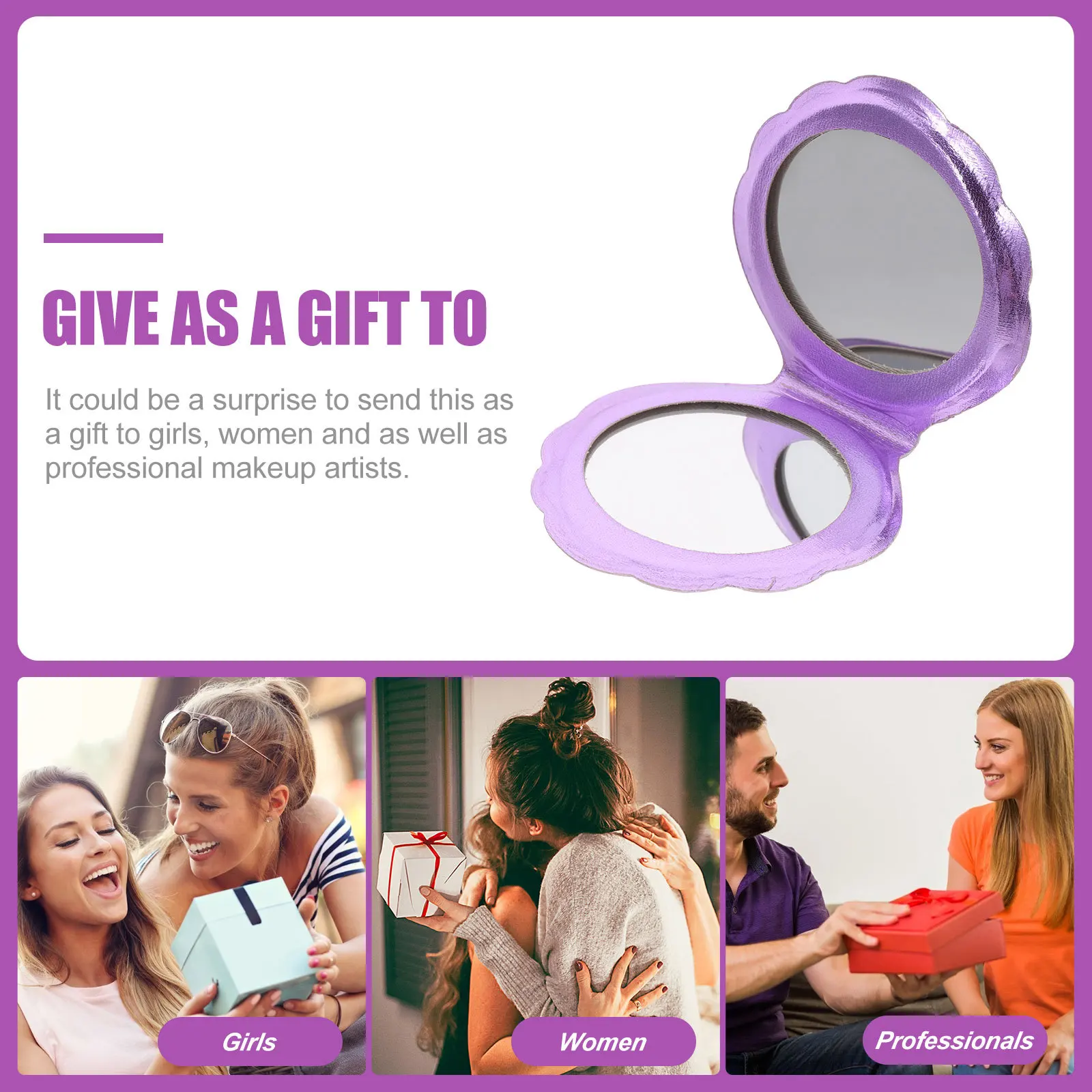 مرآة مكياج مدمجة بتصميم مزدوج الجوانب مع غطاء من البولي يوريثان، مرآة جيب محمولة بلمسة نهائية ثلاثية الأبعاد للاستخدام المنزلي أثناء السفر