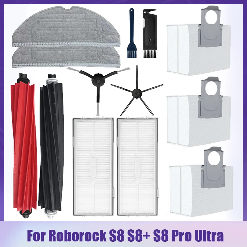 For Roborock S8 S8+ S8 Pro Ultra Robot Vacuum Cleaner Roller / Side Brush Hepa Filter Mop Rags Dust Bags Parts Accessories