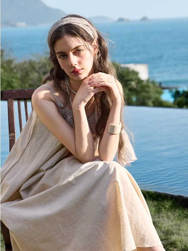 meiteng-dream-pillow-star-river-loose-feel-cotton-linen-women's-summer-home-clothes-sleepwear-v-neck-mid-length-skirt