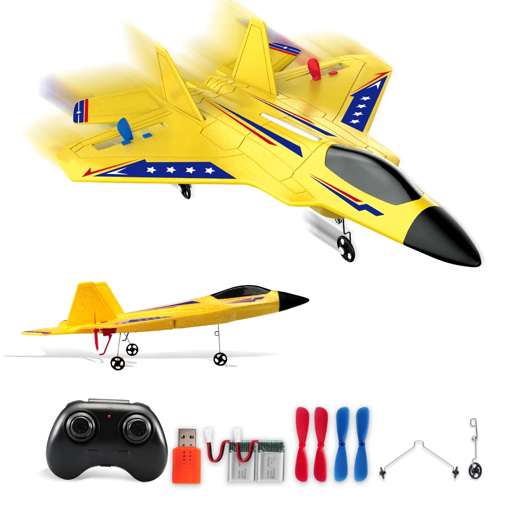 RC Flugzeug 2.4G 2CH F22 Raptor Ferngesteuertes Schaumstoff-Flugzeug mit LED-Lichtern RC Segelflugzeug Handwurf-Flugzeug Spielzeug Geschenke für Kinder