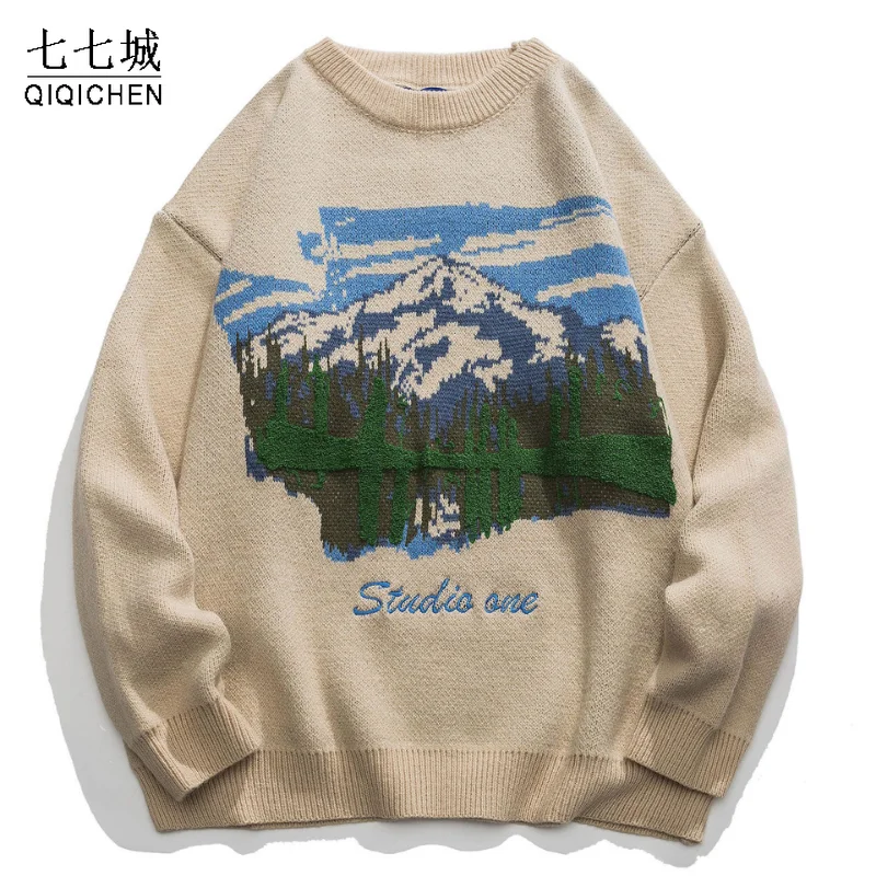 Knitted Sweaters Men Women Autumn Japanese Retro Pattern Wool Jumper Pullover Harajuku Hip Hip Retro Casual Sweater Tops Y2K