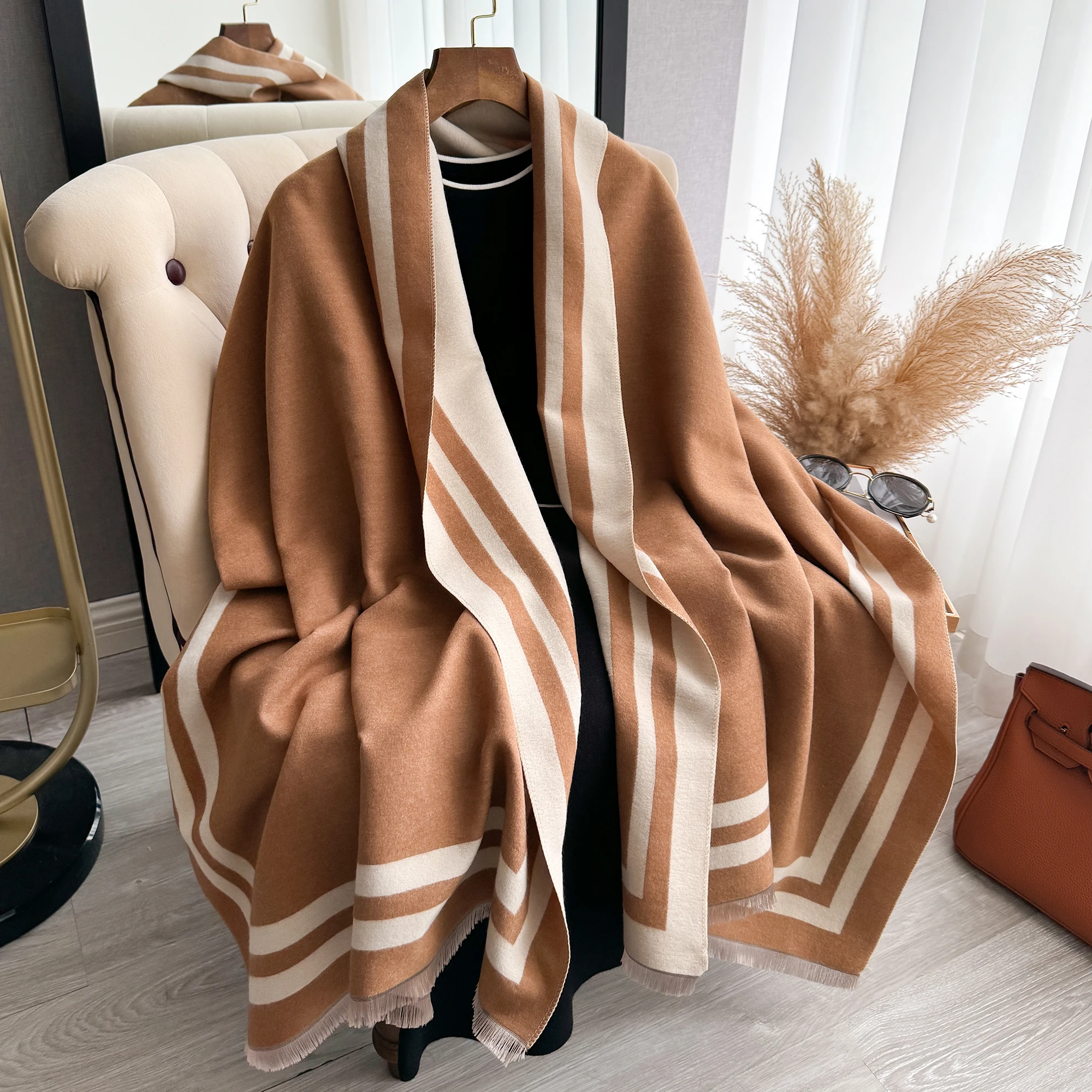 Women's Geometric Stripe Imita - đánh giá và giá Cashmere Scarf Wrap