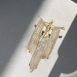 SKEDS Exquisite Women Long Tassel Beauty Crystal Brooches Pins Fashion Shining Luxury Boutique Decoration Badges Accessories