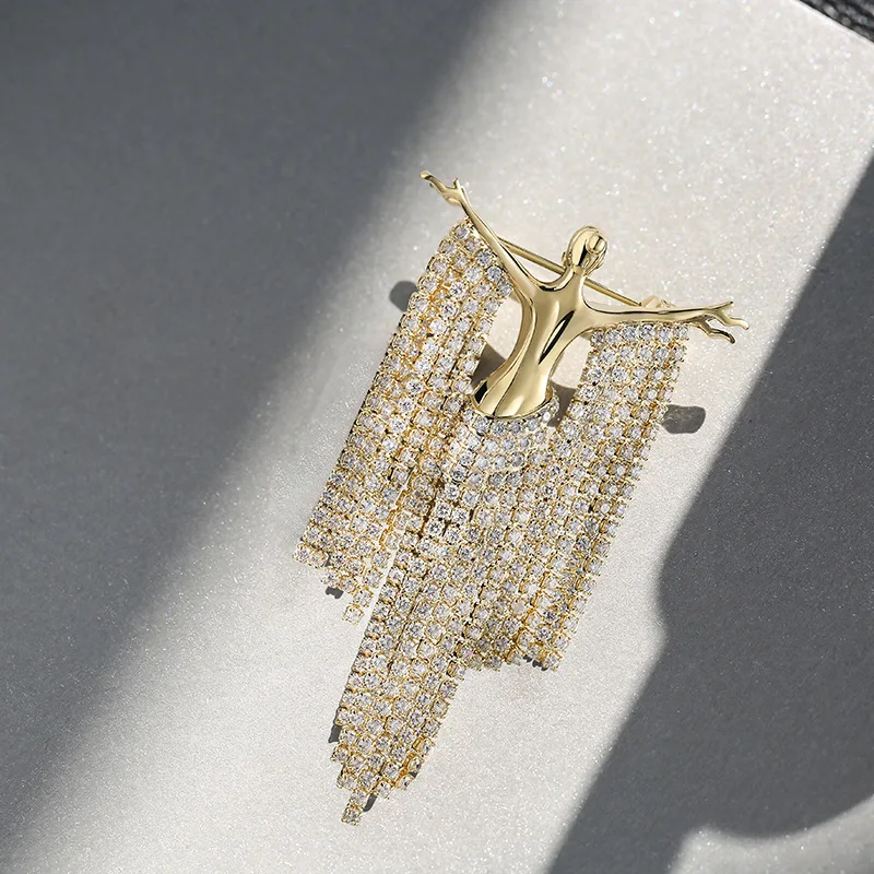 SKEDS Exquisite Women Long Tassel Beauty Crystal Brooches Pins Fashion Shining Luxury Boutique Decoration Badges Accessories