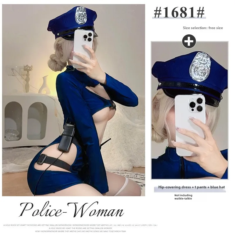 Exotic Costumes Sexy Lingerie Nightclub Women Police Uniform Double Zipper Free Open Crotch Cospaly Outfit Sexy Skirt Dress