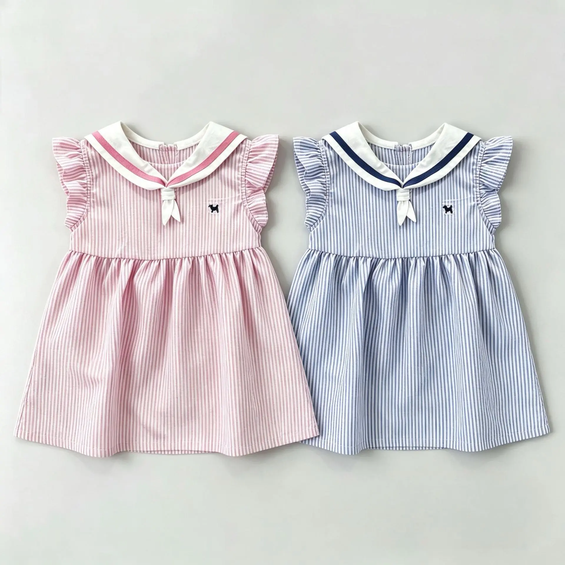 

2026 Summer New Girls Sleeveless Sailor Collar Dress Children Casual Striped Dress Baby Girl Cotton Vest Dress Kids Clothes