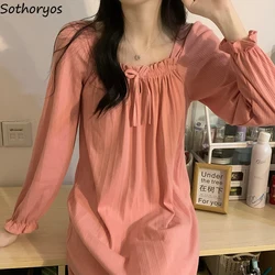 Long Nightgowns Women Sweet Cute Square Collar Sleepwear Comfortable Korean Fashion Causal Nightdress Home Princess Daily Ins