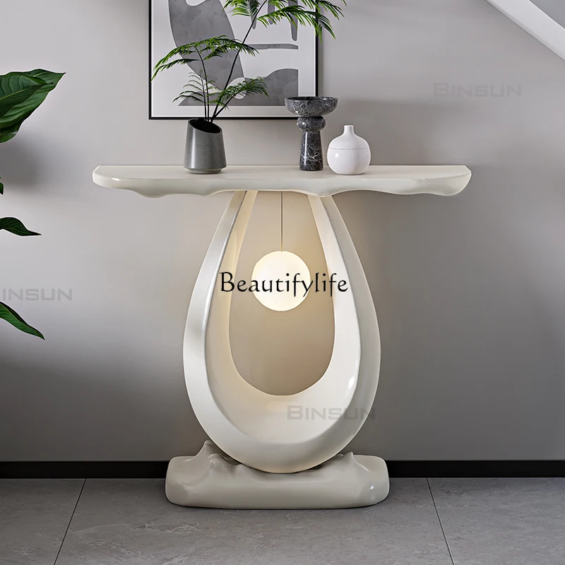 

Corridor entrance door against the wall with sensor light creative art cream wind porch table